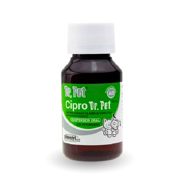 Productos Dr. Pet (17) Cipro Dr Pet 50ml Antibacteriano de Amplio Espectro Para Tratar Infecciones- Uso Veterinario - Imagen 1