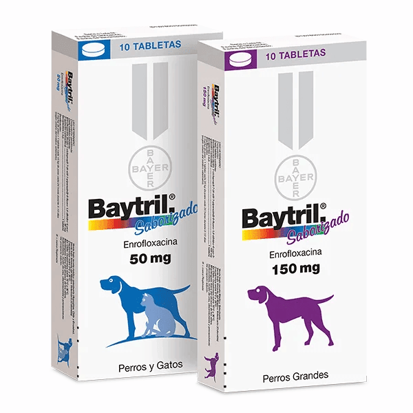 Bayer BAYTRIL Saborizado Enrofloxacina de uso veterinario – 50mg / 150mg (10TAB)